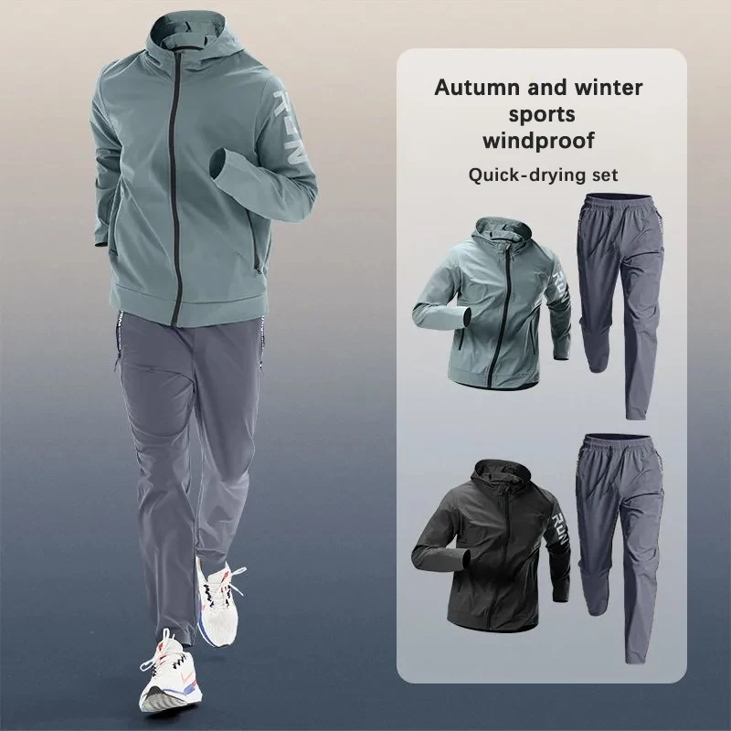 Winter Running Gear Jacket - Męski modny zestaw sportowy do biegania